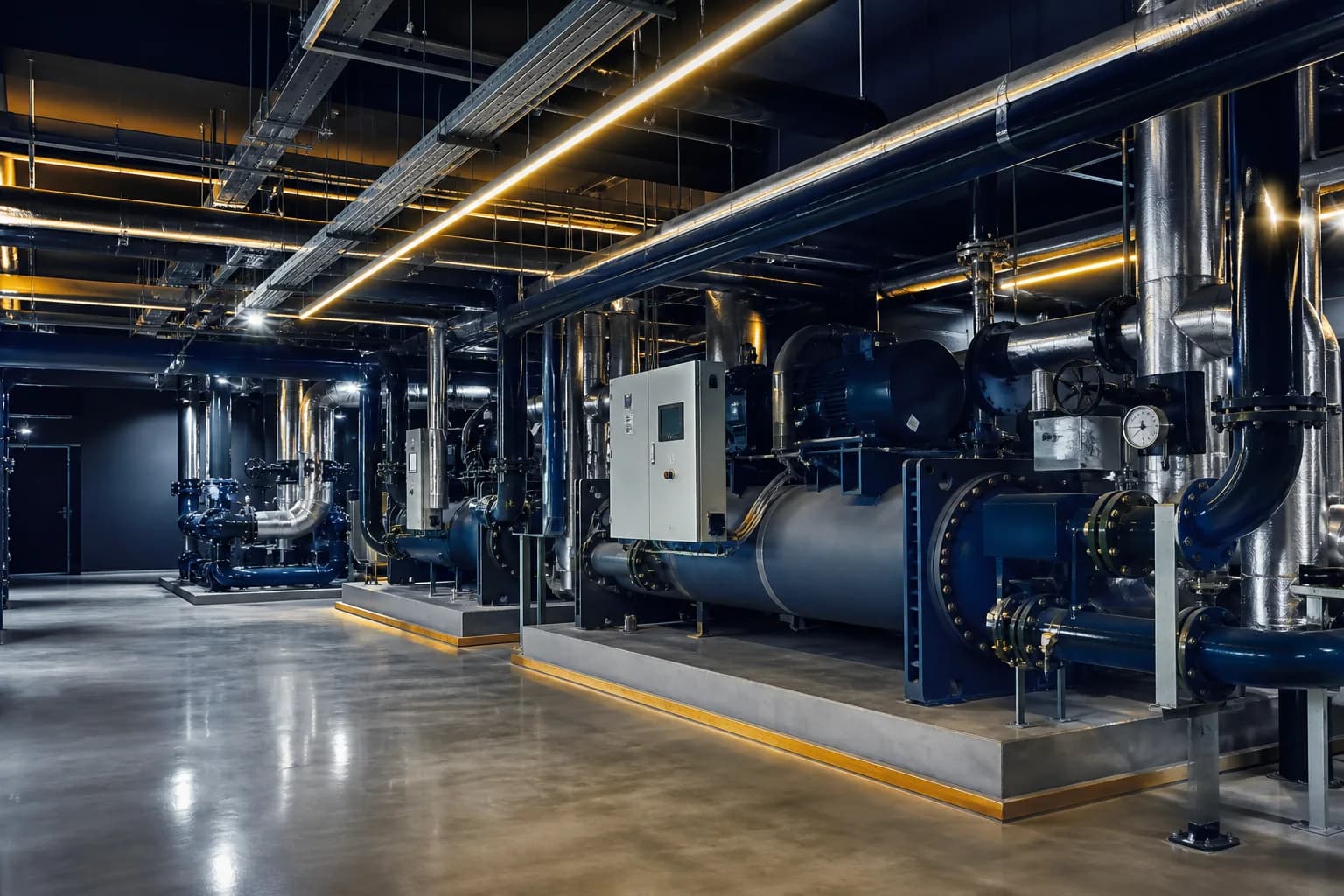 Commercial chiller and pump plant — illustrative service image